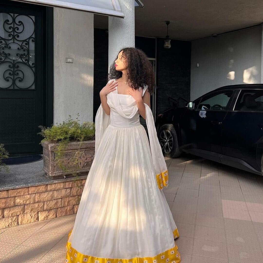 Simple yellow Habesha Dress Habesha Kemis Habesha Libs es0076