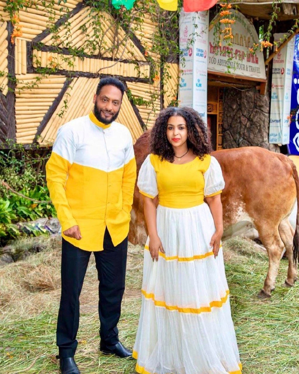 Radiant Yellow Couple's Habesha Outfit Habesha Dress ሀበሻ es0080