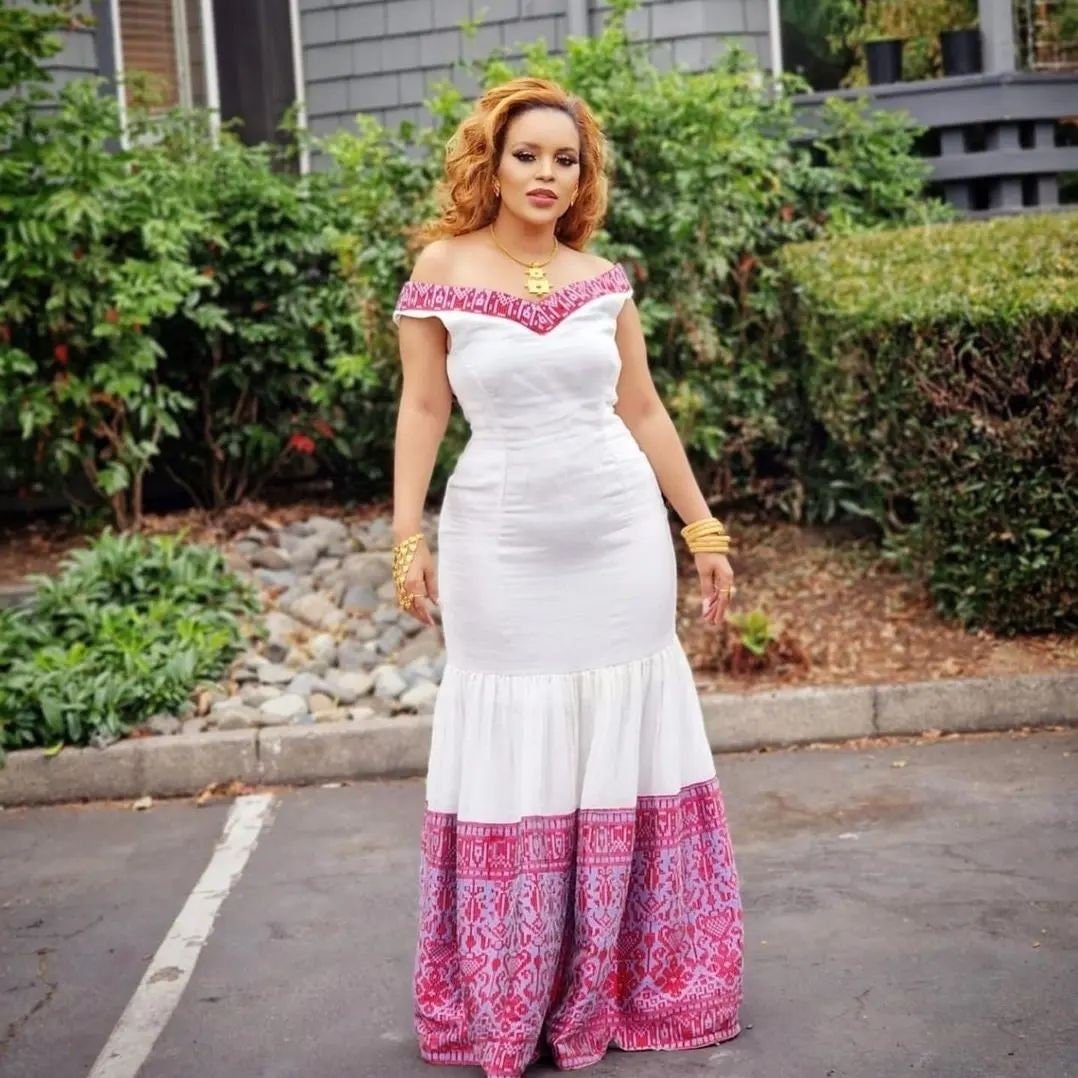 Pink Design Shape Habesha Dress Handwoven Habesha Kemis Design Habesha Libs es00113