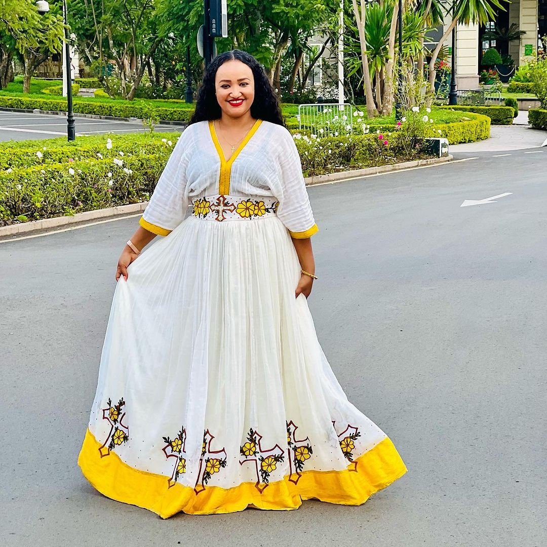 Vibrant Yellow Design Habesha Dress Modern Habesha Kemis Design Habesha Libs es00119