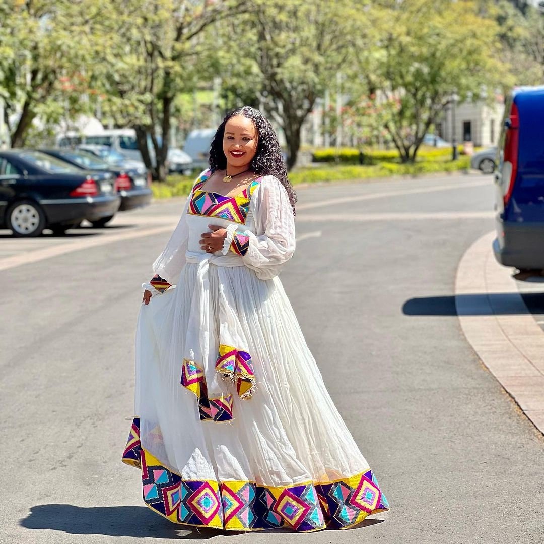 Handwoven Habesha Dress with Striking Color Design Habesha Kemis Design Habesha Libs es00124