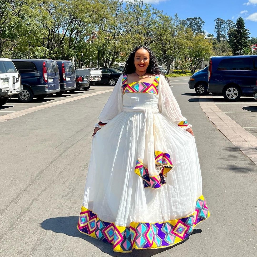 Handwoven Habesha Dress with Striking Color Design Habesha Kemis Design Habesha Libs es00124