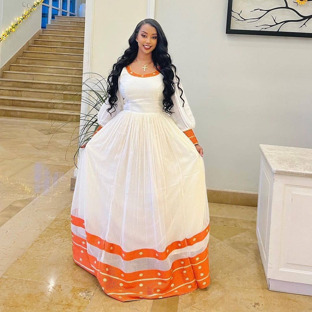 Gorgeous Orange Habesha Dress Habesha Kemis Design Habesha Libs es00134