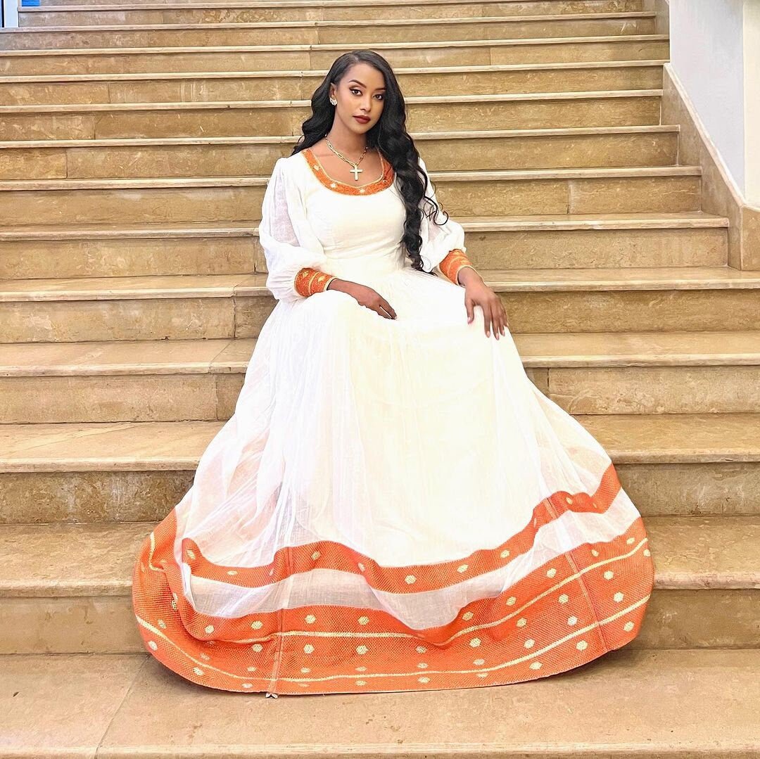 Gorgeous Orange Habesha Dress Habesha Kemis Design Habesha Libs es00134