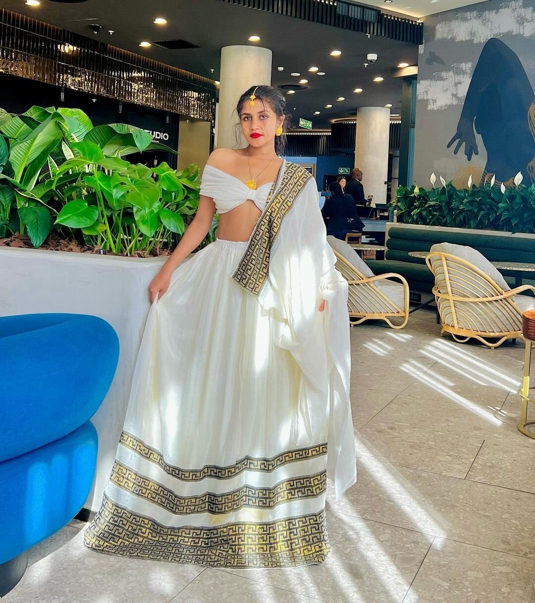 Contemporary Chic: Modern Habesha Dress with Unique Separated Waist Detail Simple Pattern Habesha Kemis