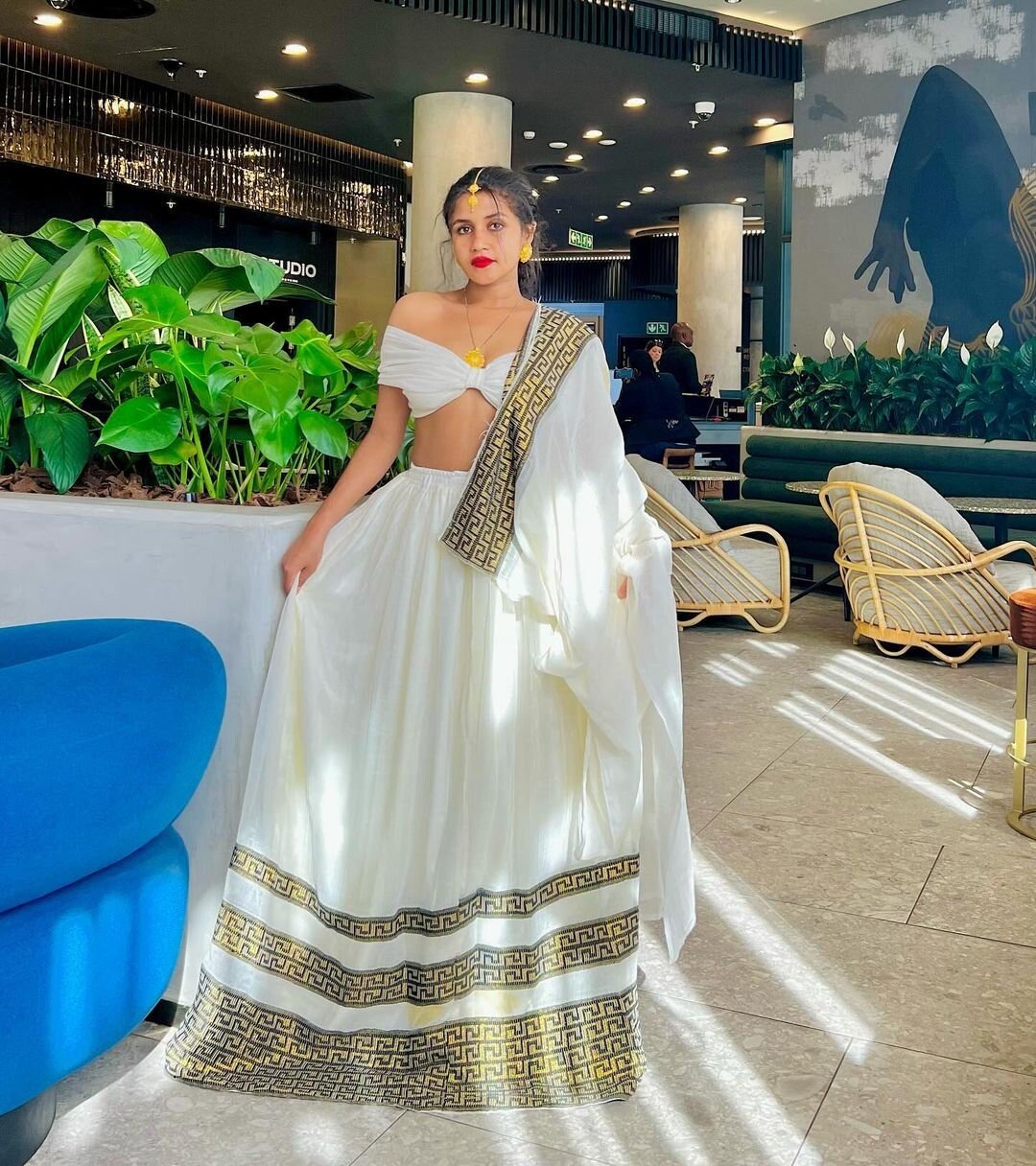 Contemporary Chic: Modern Habesha Dress with Unique Separated Waist Detail Simple Pattern Habesha Kemis