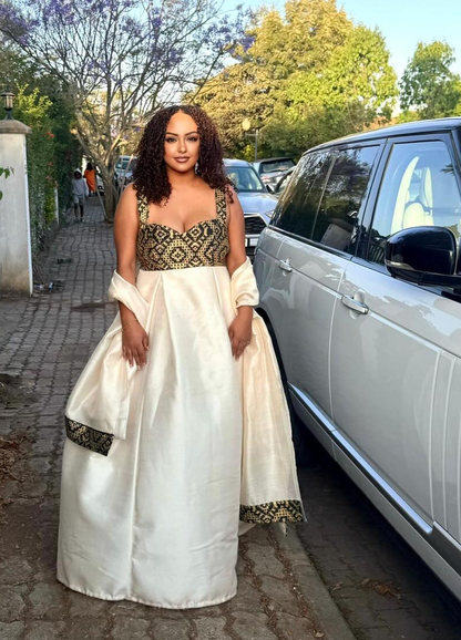 Sleeveless Habesha Kemis with Traditional Embroidery Graceful Habesha Dress 