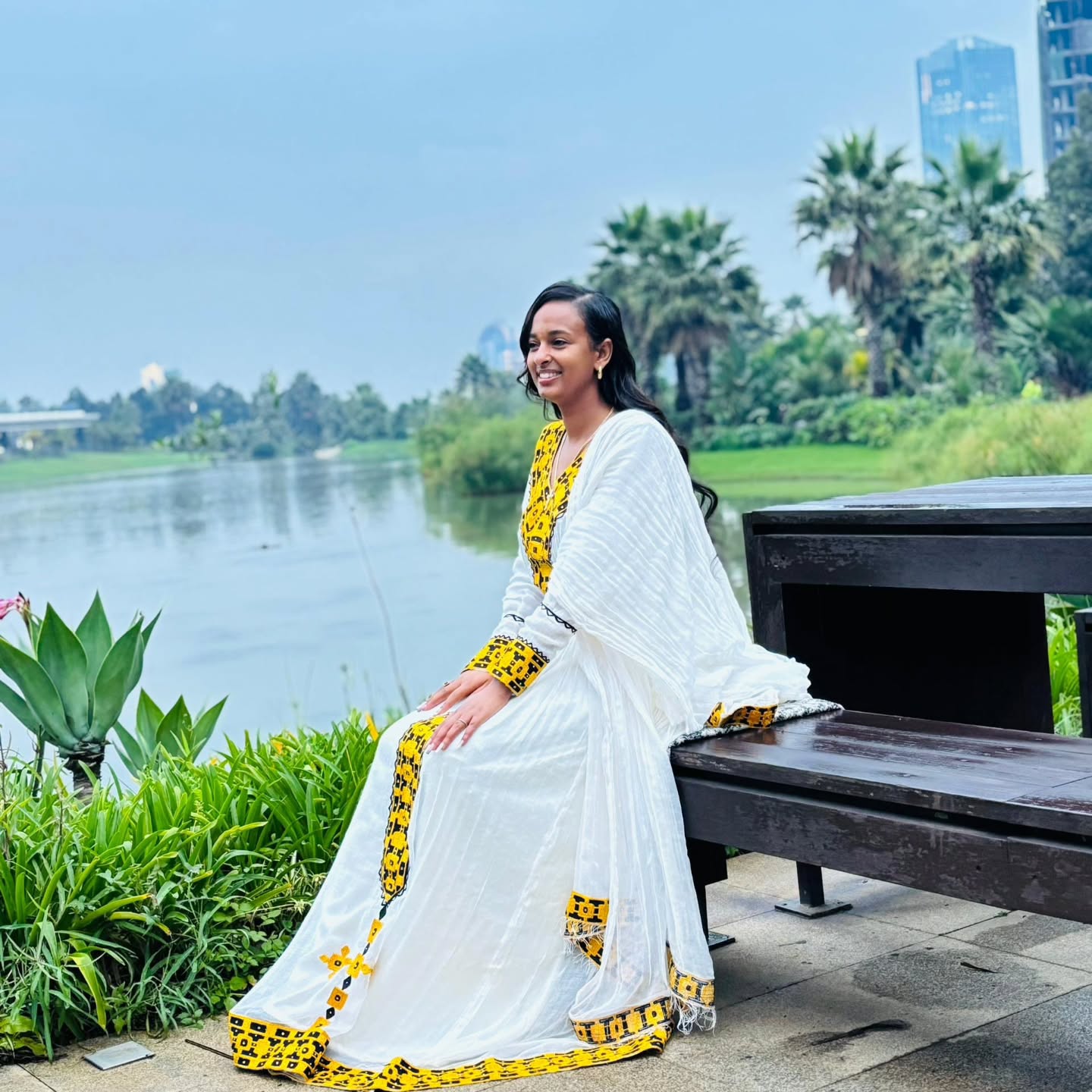White And Yellow Traditional Ethiopian Dress Modern Embroidery Design Habesha Dress Handwoven Habesha Kemis 182