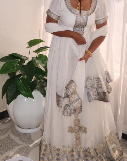 Classic Habesha Kemis Traditional Ethiopian Wedding Dress Handwoven Detail Habesha Dress 253