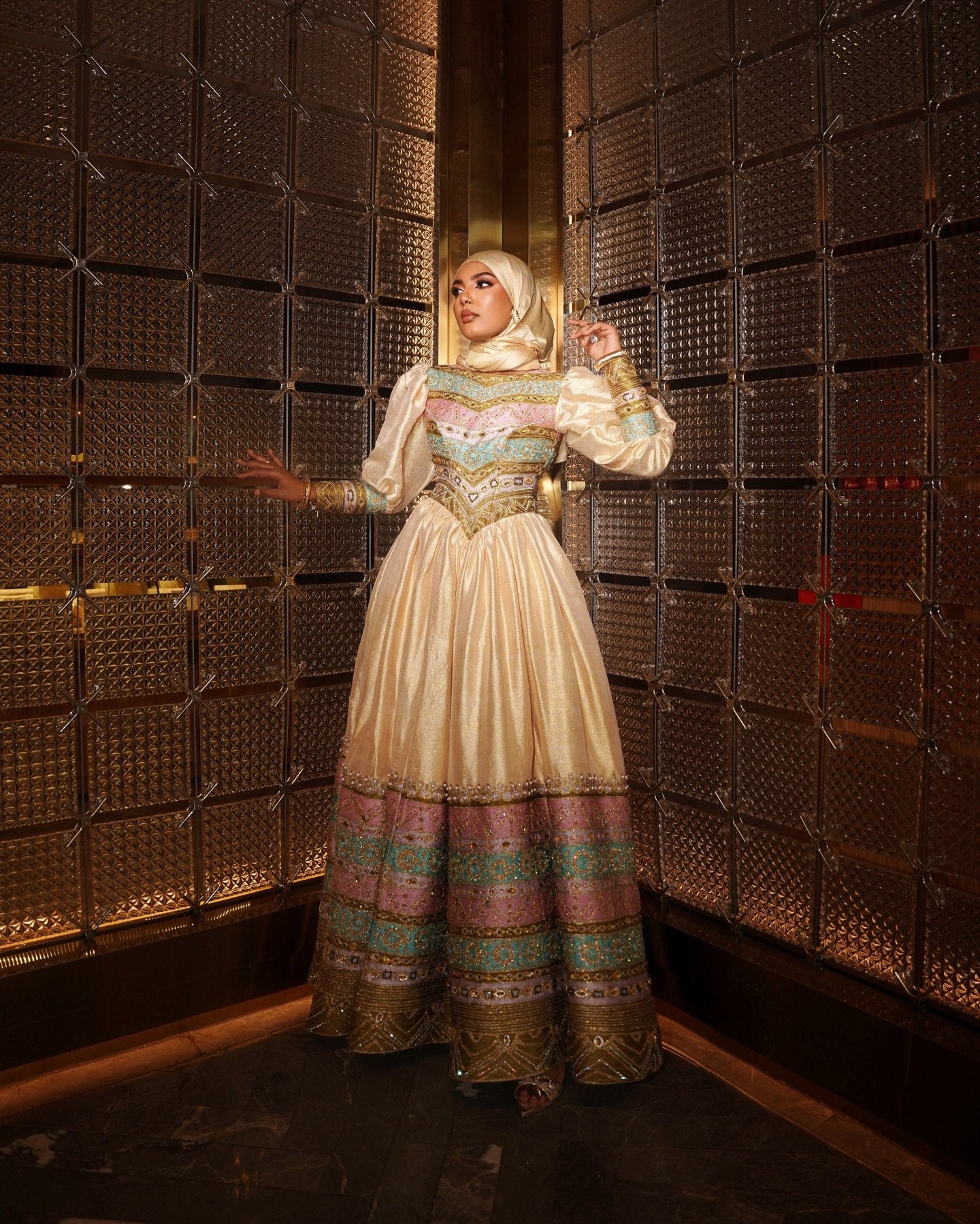 Puff Sleeve Habesha Dress Multicolor Embroidery Habesha Kemis Ethiopian Wedding Dress Style 638