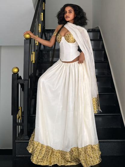 Ethiopian Clothing Gold Woven Habesha Kemis & Short Sleeve Habesha Dress For Festive 750