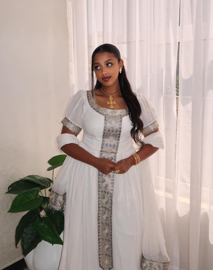 Classic Habesha Kemis Traditional Ethiopian Wedding Dress Handwoven Detail Habesha Dress 253