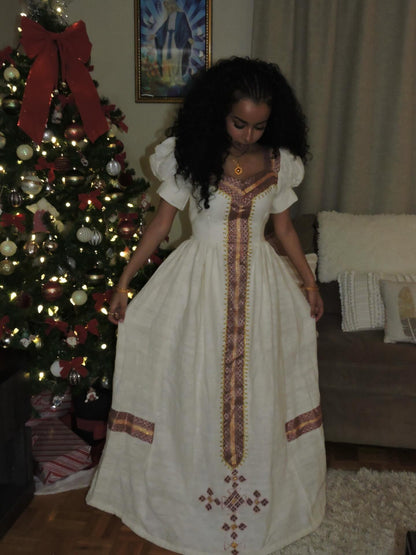 Puff Sleeve Habesha Kemis Timeless Habesha Dress Traditional Ethiopian Dress For Festive 452