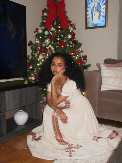 Puff Sleeve Habesha Kemis Timeless Habesha Dress Traditional Ethiopian Dress For Festive 452