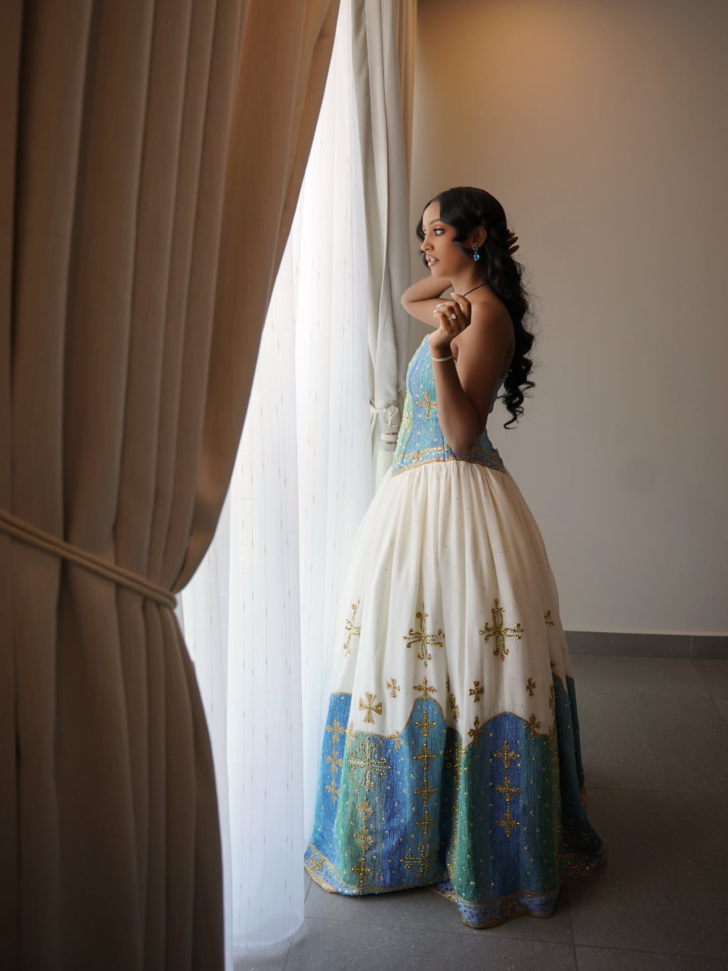 Traditional Ethiopian Wedding Dress Stylish Eritrean Dress Green and Blue Cultural Embroidery Habesha Kemis 764