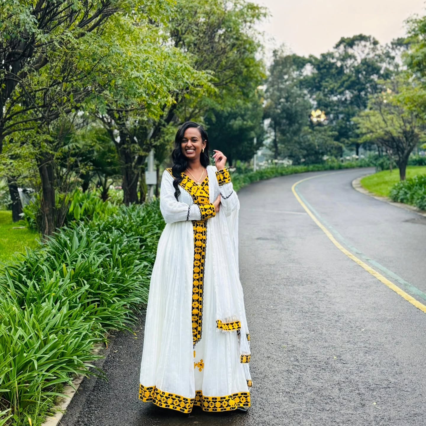 White And Yellow Traditional Ethiopian Dress Modern Embroidery Design Habesha Dress Handwoven Habesha Kemis 182
