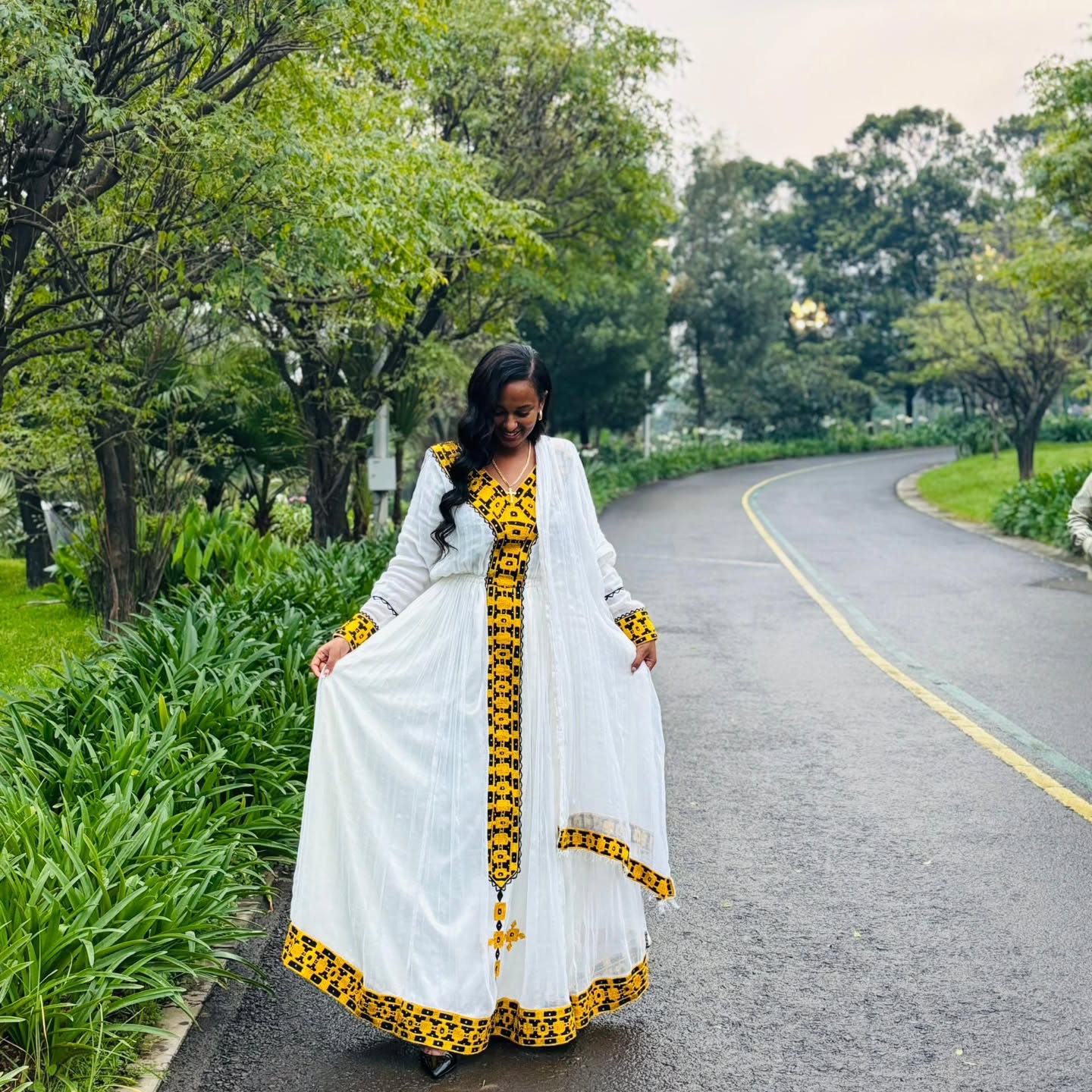 White And Yellow Traditional Ethiopian Dress Modern Embroidery Design Habesha Dress Handwoven Habesha Kemis 182