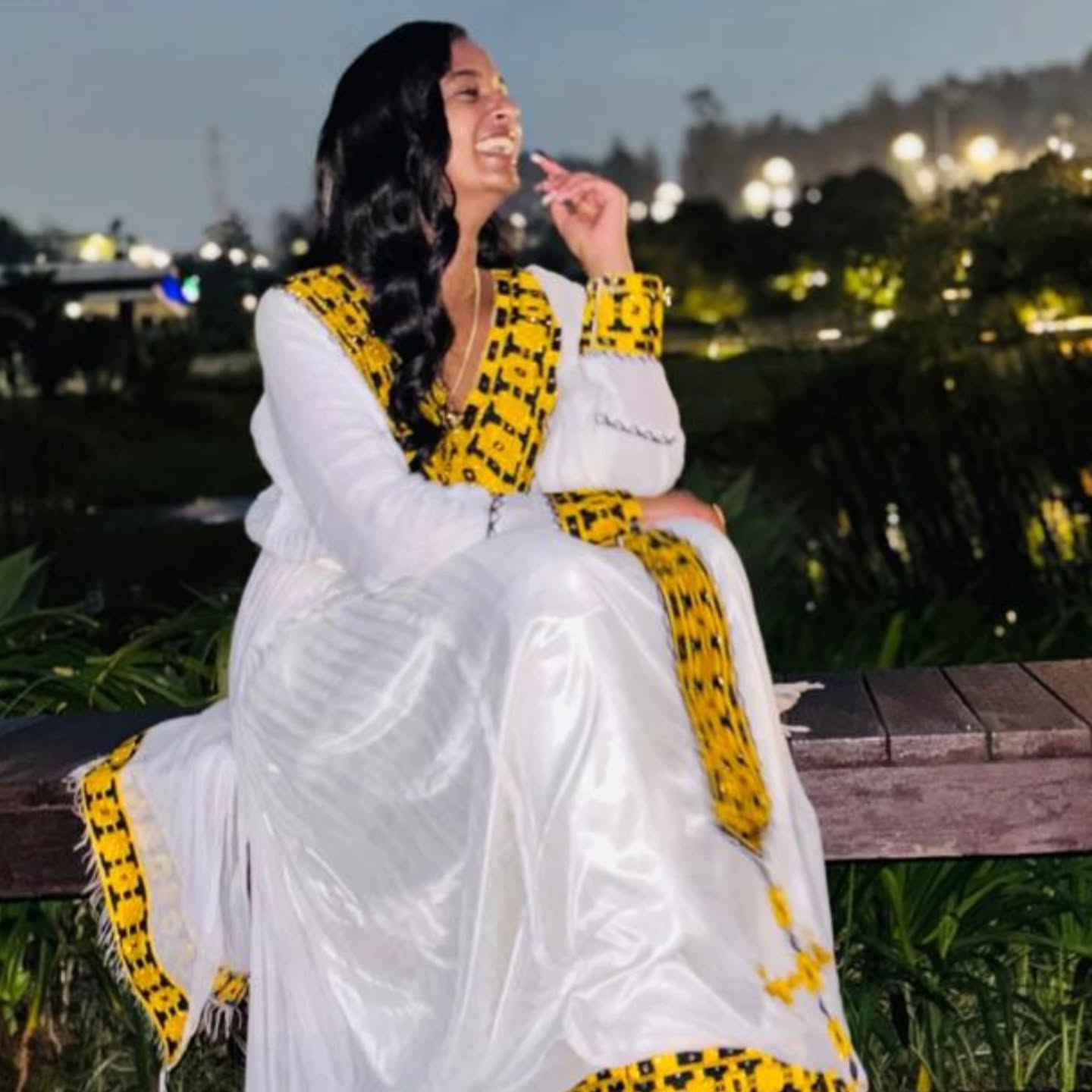 White And Yellow Traditional Ethiopian Dress Modern Embroidery Design Habesha Dress Handwoven Habesha Kemis 182