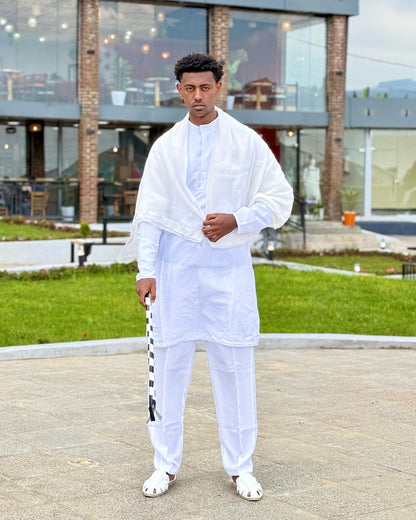 Traditional Ethiopian Men’s Wear – Yebunna Lebs & Netela Ensemble