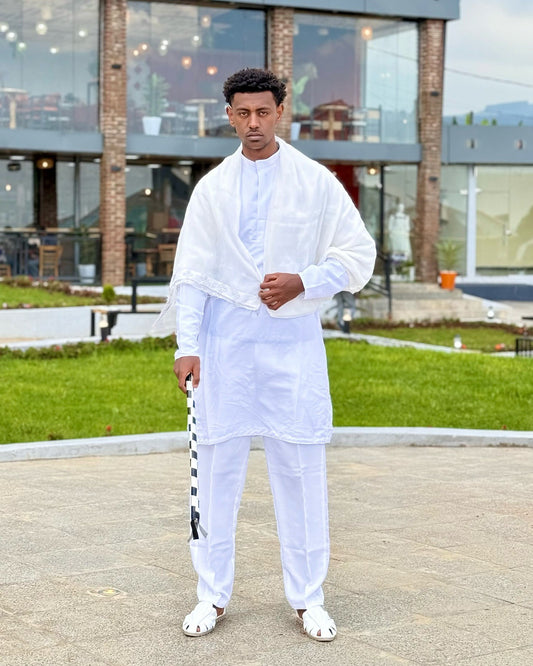 Traditional Ethiopian Men’s Wear – Yebunna Lebs & Netela Ensemble