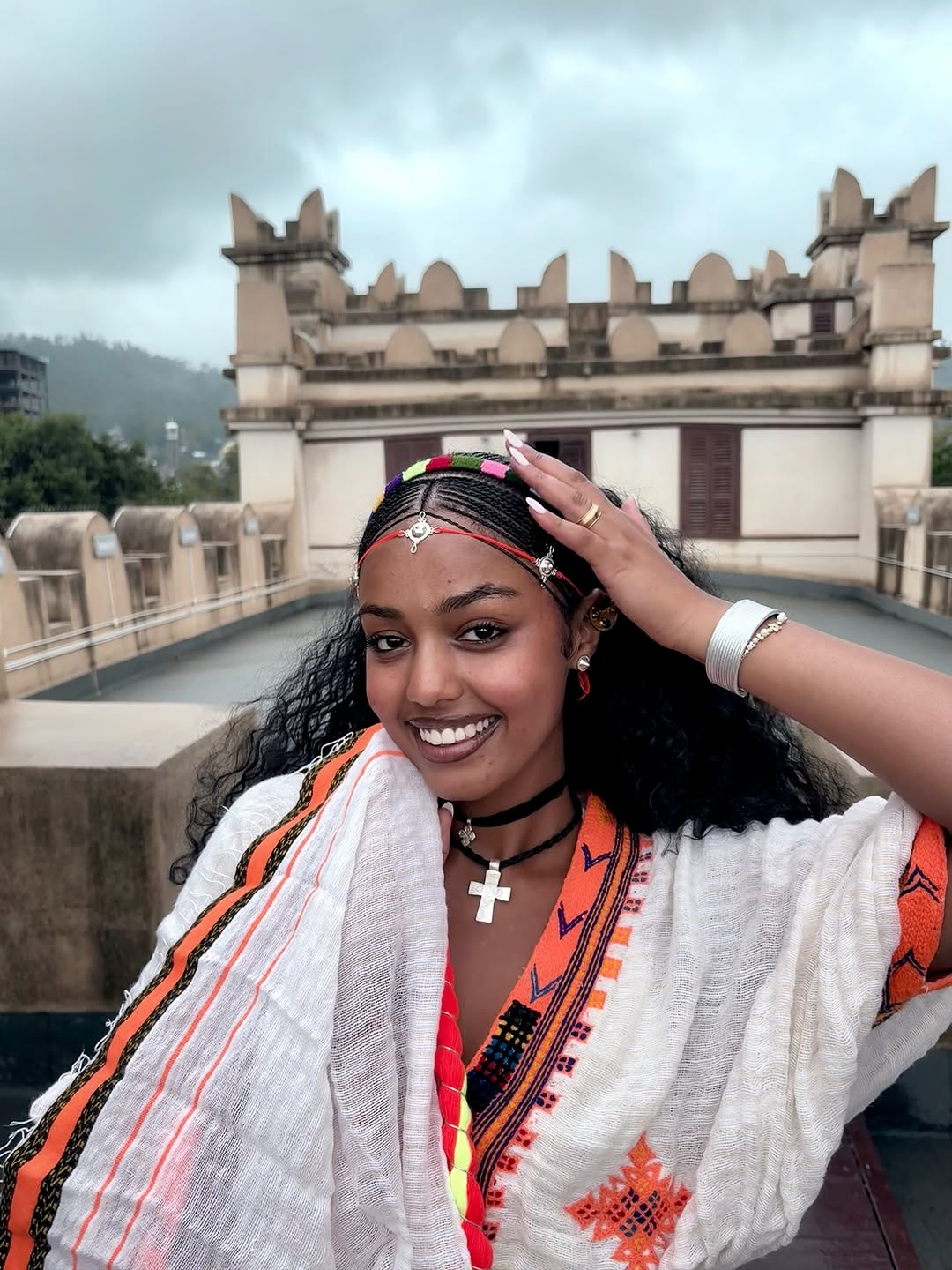 Traditional White Ethiopian Dress Orange Tibeb Patterns Habesha Kemis Classic Example Of Habesha Dress 0078