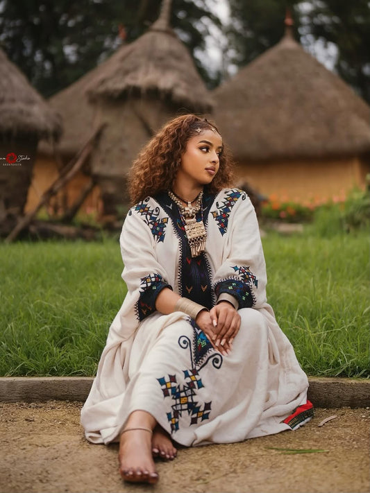 Ethiopian Traditional Dress – Hand-Embroidered Habesha Kemis for Women