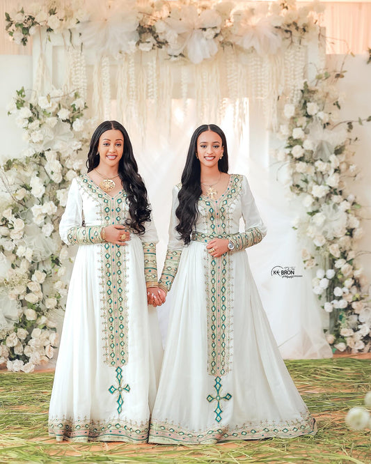 Elegant Ethiopian Habesha Kemis – Individually Embroidered Cultural Dresses