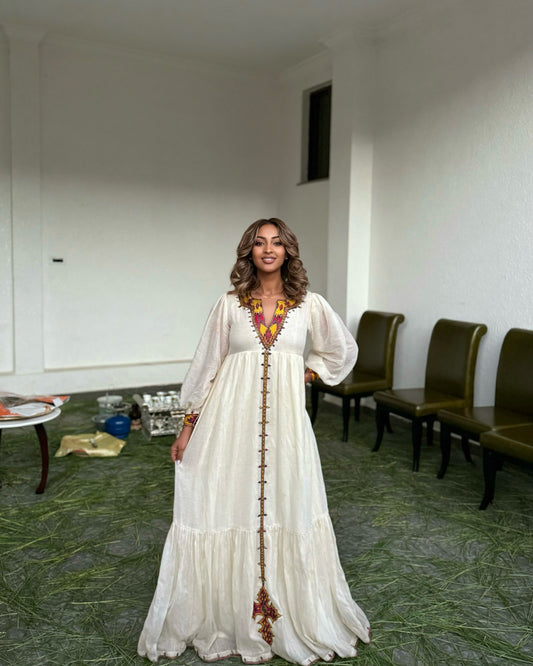 Habesha Kemis – Traditional Ethiopian Dress with Colorful Embroidery