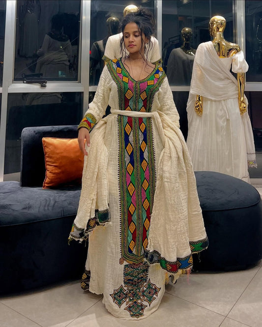 Colorful Habesha Kemis | Handmade Ethiopian Traditional Dress