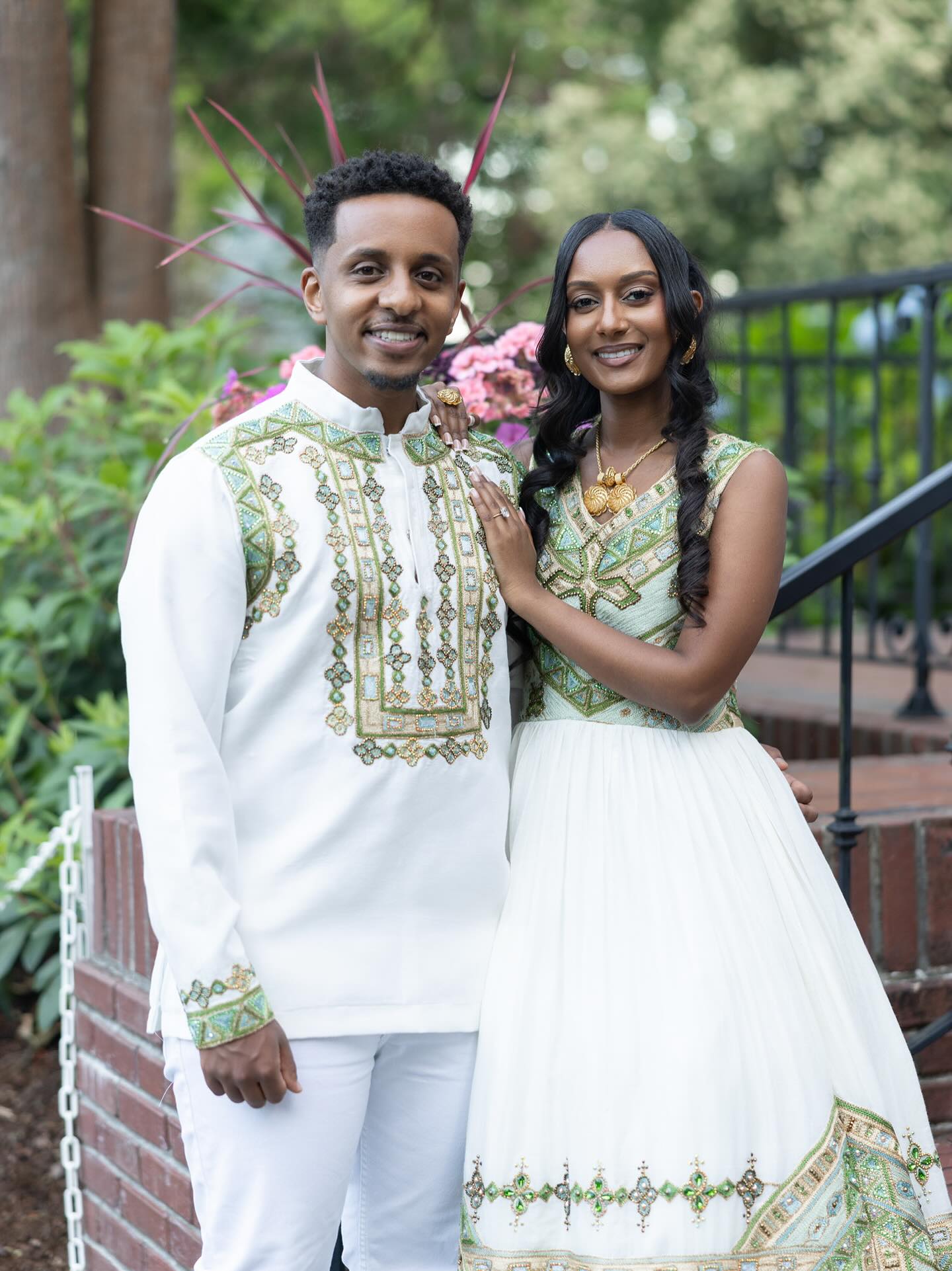 Green & Gold Ethiopian Couple Outfit Traditional Matching Wear Elegant Ethiopian Couple Set 148