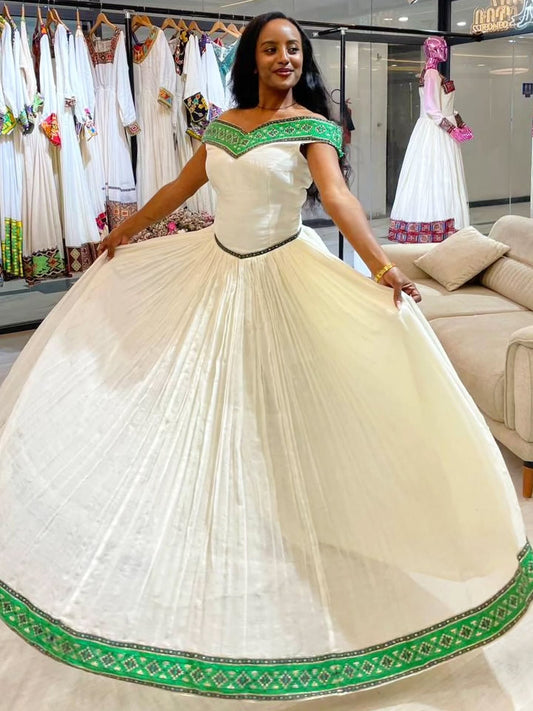 Green embroidery Habesha Kemis For event