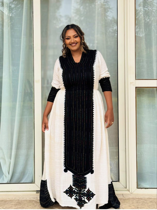 Black Embroidery Handwoven Habesha Kemis