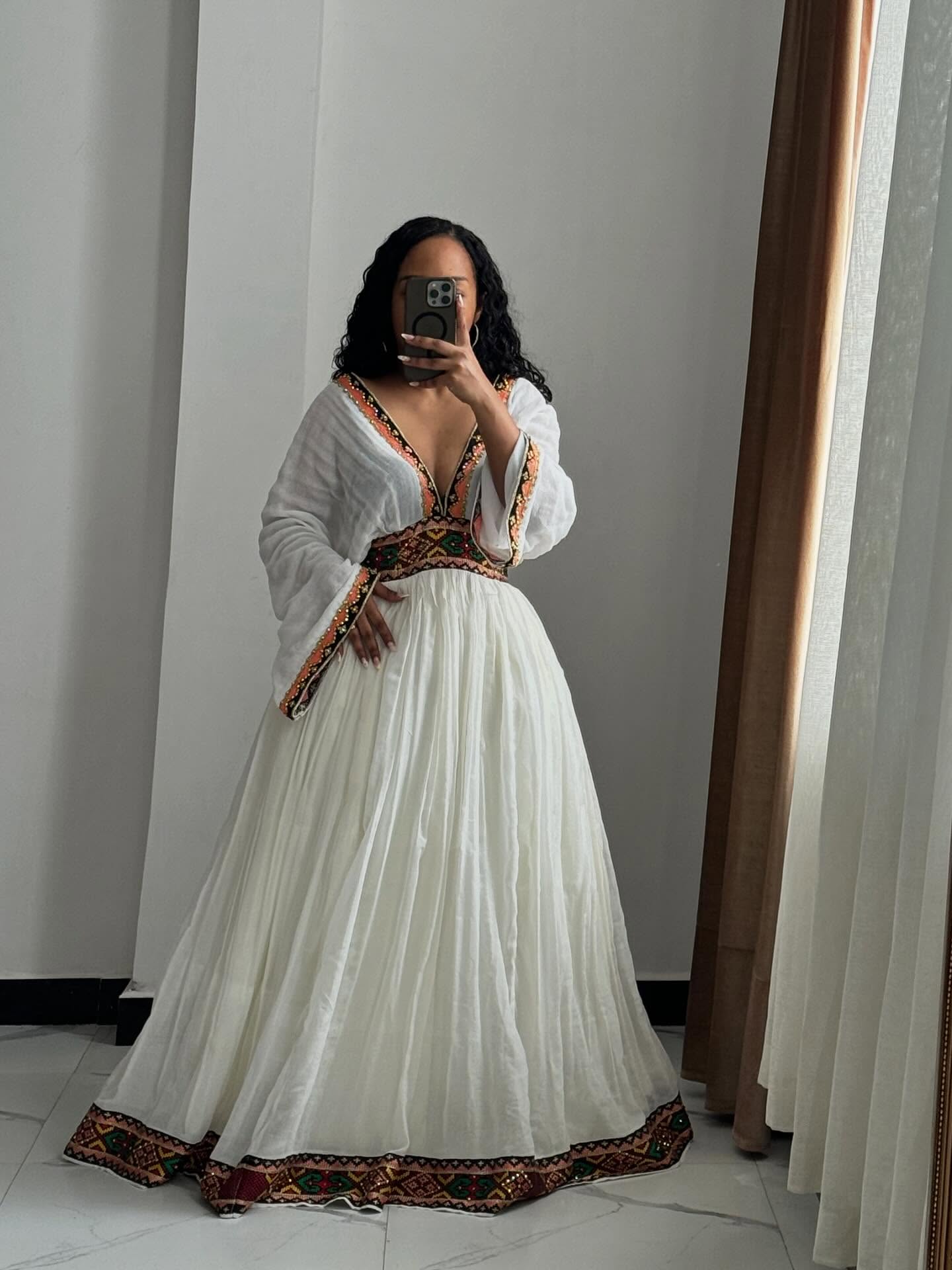Elegant V-Neckline Ethiopian Traditional Dress