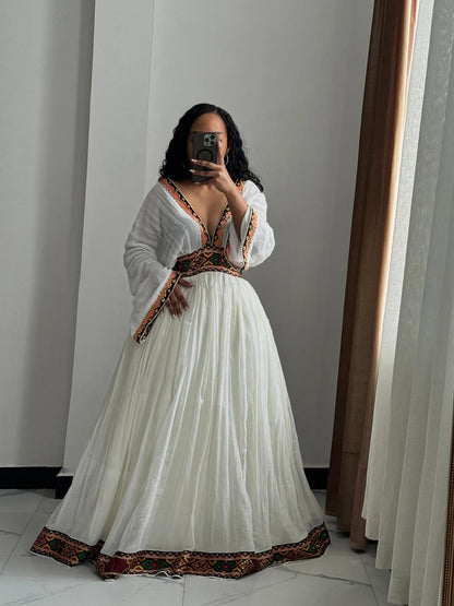 Elegant V-Neckline Ethiopian Traditional Dress