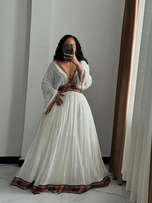 Elegant V-Neckline Ethiopian Traditional Dress