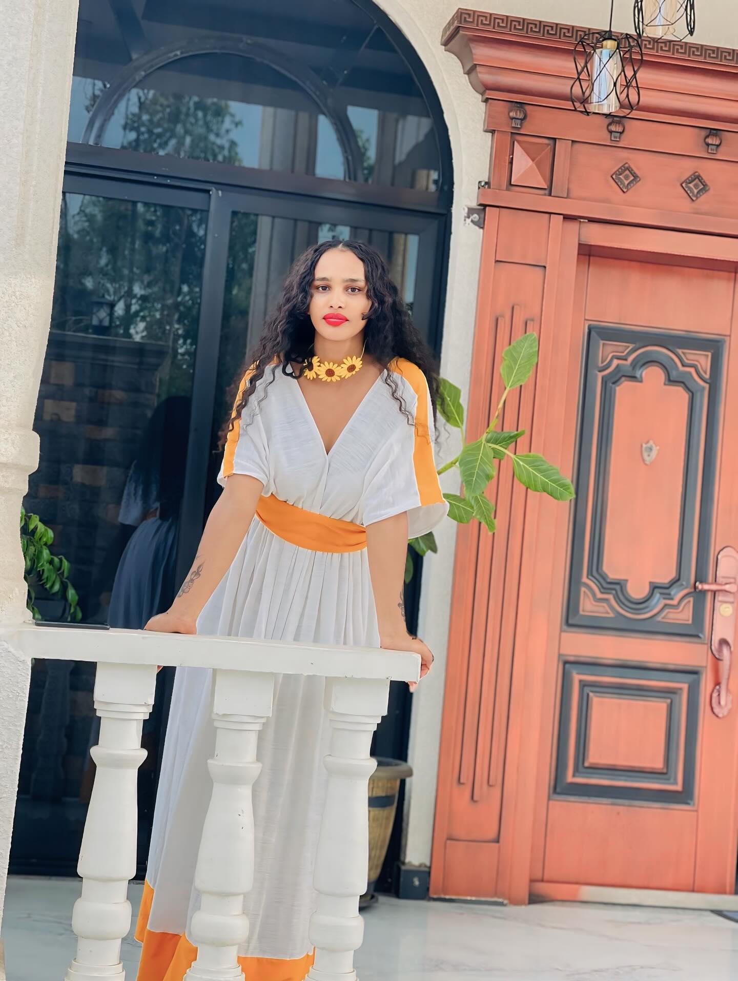 Orange And White Ethiopian Traditional Dress Simple Habesha Kemis Unique Habesha Dress For Event 194