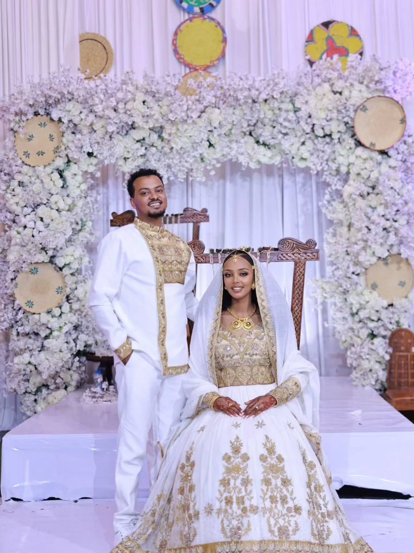 gold habesha couple outfit Ethiopian Matching dress and shirt traditional habesha cloth 211