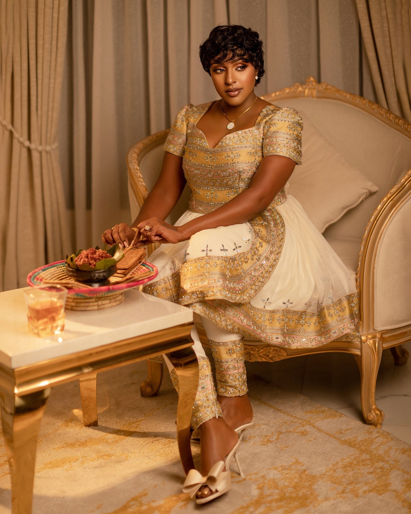 Short habesha kemis ethiopian traditional clothing Golden Embroidery habesha dress 207
