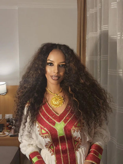 Elegant Habesha Dress Red Pattern Habesha Kemis Ethiopian Traditional Dress 221