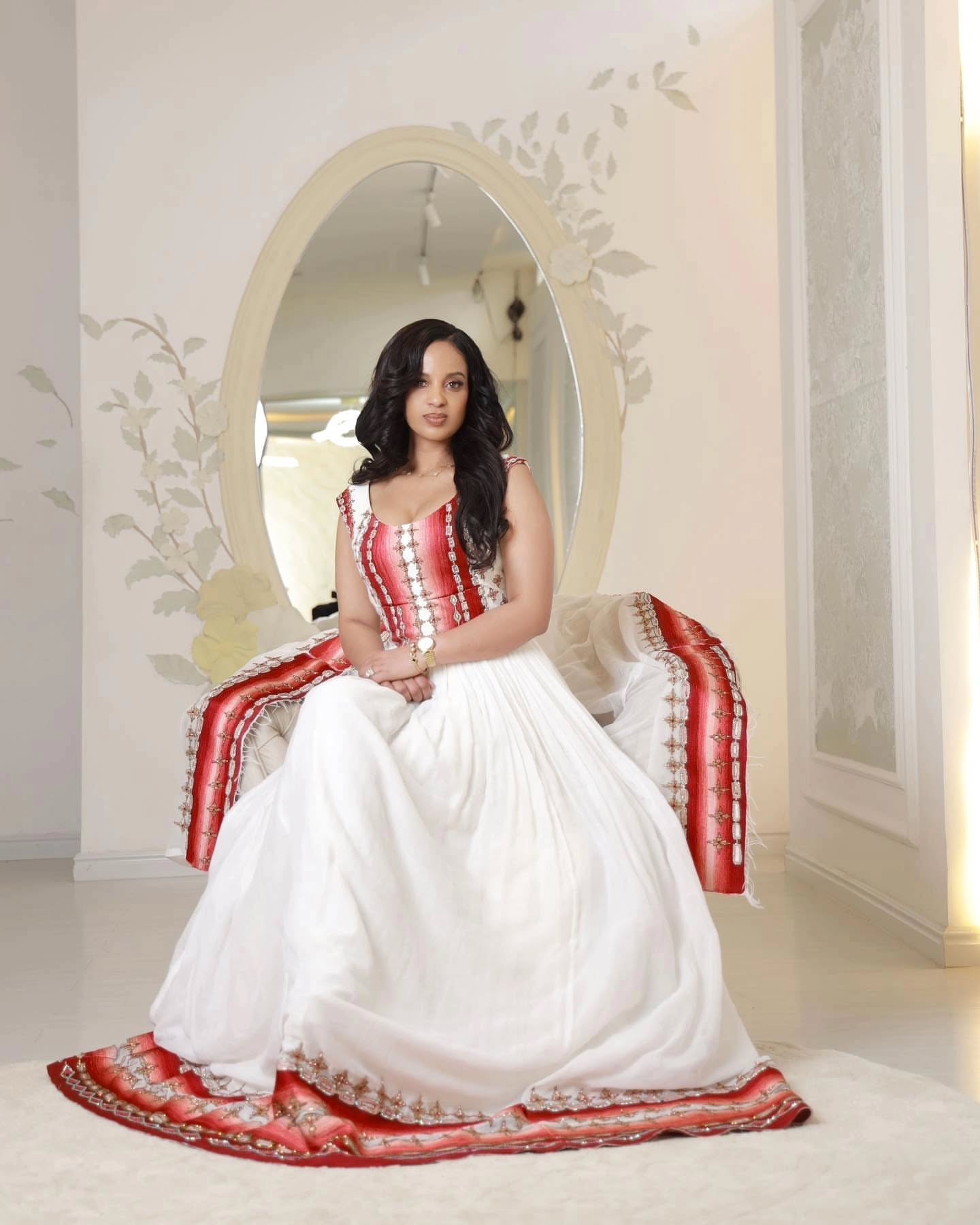 Red Embroidered Habesha Dress Ethiopian Wedding Dress Authentic Habesha Kemis 127
