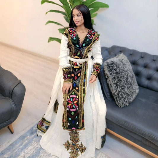 Multicolored Habesha Traditional Dress Traditional Ethiopian Clothing Eritrean Dress
