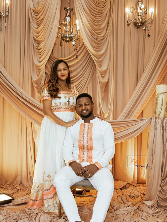 Matching Habesha Couple Outfit – Traditional Ethiopian Clothing for Weddings