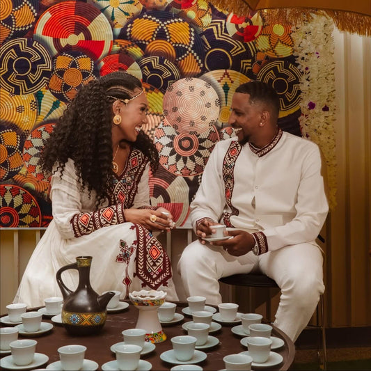 Ethiopian Matching Couple Outfit Traditional Habesha His and Hers Clothing Set