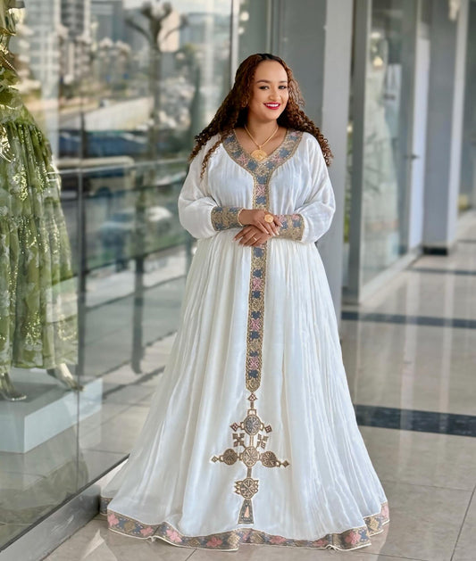 Traditional Ethiopian Clothing Elegant Habesha Dress Made from Habesha Cloth