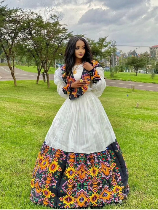 Elegant Ethiopian Traditional Dress Multicolored Traditional Ethiopian Wedding Dress