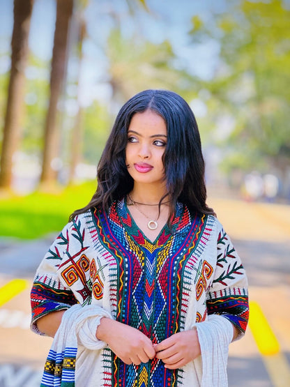 Multicolor Ethiopian Clothing Beautiful Habesha Dress For Women Handwoven Habesha Kemis 199
