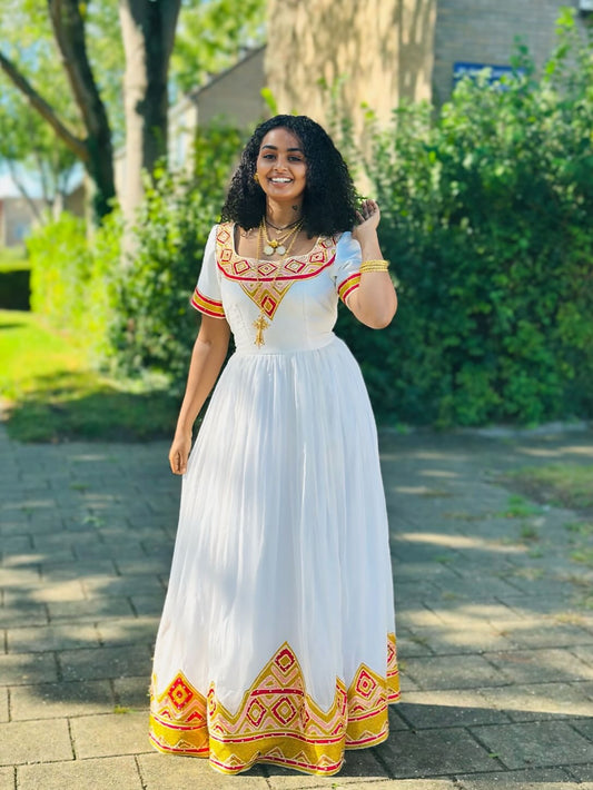 Habesha Kemis – Short Sleeve Traditional Ethiopian Dress & Eritrean Fashion