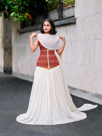 Buy Sleeveless Habesha Kemis Online – Elegant Ethiopian Traditional Dress