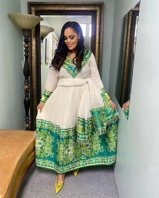 Long Sleeve Habesha Dress  Elegant Ethiopian Traditional Dress for Timeless Style