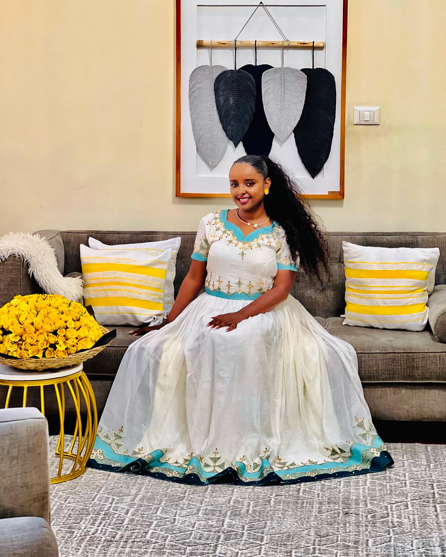 Elegant Habesha Kemis – Traditional Ethiopian Dress with Turquoise Detailing